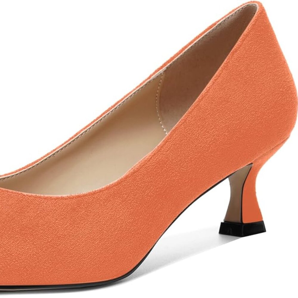 ROSERWISH Womens HOt Orange Slip On Suede Pointed Toe Kitten Low Heel, size 6